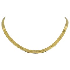 14k Karat Yellow Gold Solid Ladies Herringbone Link Necklace Italy 