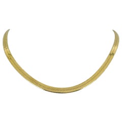 14k Karat Yellow Gold Solid Ladies Herringbone Link Necklace Italy
