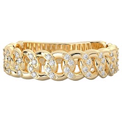 14k Yellow Gold Starry Sky Curb Link Band Ring, Natural White Diamonds