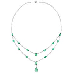 Collana di smeraldi dello Zambia SI/H Brilliante con diamanti in oro bianco 10 carati Gioielli