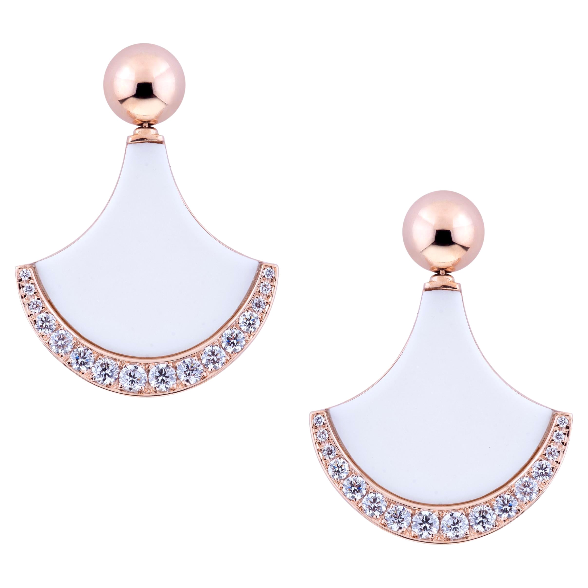Exclusive Wave Collection by Angeletti Rose Gold Diamonds and White Ceramic Shor For Sale