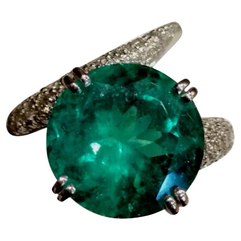 AGL Certified 9.67 Carat Emerald Diamond Ring INSIGNIFICANT OIL