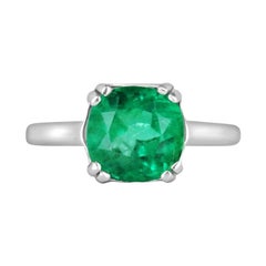 Anello solitario con smeraldo colombiano da 2,42 carati con taglio a cuscino, oro bianco 14 carati