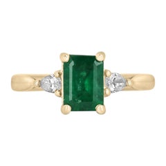 Anello con smeraldo e diamanti 14K, 1,22tcw tre pietre, smeraldo naturale e taglio a pera