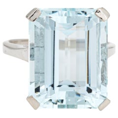 Vintage 12ct Aquamarine Ring 14k White Gold Sz 6.5 Cocktail Emerald Cut Fine Jewelry