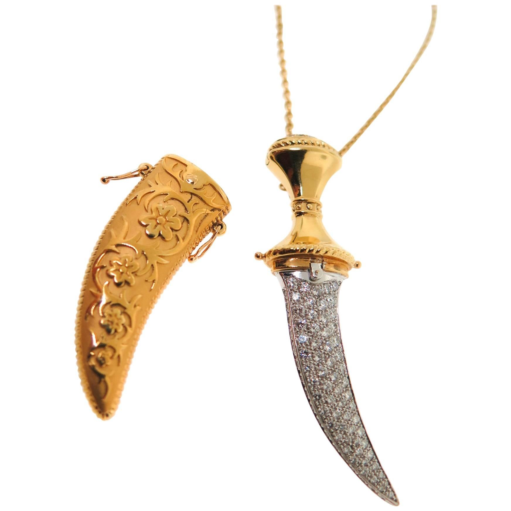 Carrera y Carrera Diamond encrusted Dagger and Sheath Gold Pendant