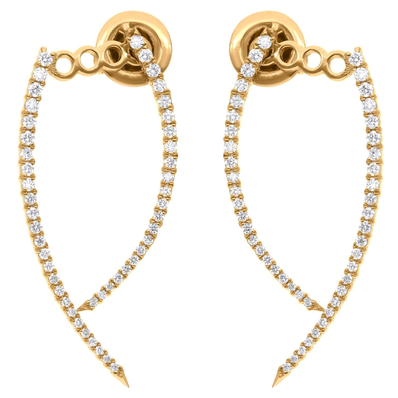 Real 0.60 Carat Pave Diamond Curve Jacket Earrings 18 Karat Yellow Gold Jewelry For Sale