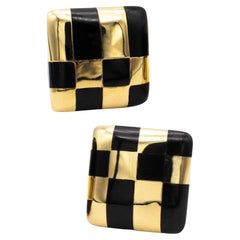 Tiffany & Co 1982 Boucles d'oreilles Angela Cummings en or 18k avec jade noir