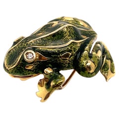 Vintage Tiffany & Co. Enamel and Diamond Frog Pendant / Brooch, 18 Karat Gold