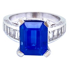 GIA Certified 6.59 Carat Sapphire Diamond Gold Ring