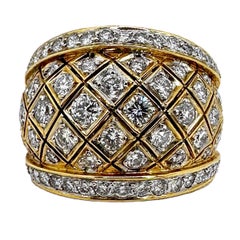 Bracelet large en or jaune 18K et diamants incrustés Bombe' Lattice Pattern