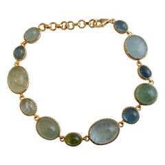 Cabochon Aquamarine Gold Plated Sterling Silver Bracelet