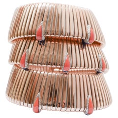 Diamonds, Coral, Lapis, 14 Kt Rose Gold Reverse Bracelet