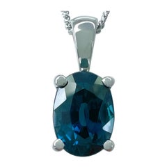 1.67 Carat Teal Blue Sapphire Platinum Oval Cut Solitaire Pendant Necklace VVS