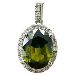 Collier pendentif halo en platine 950 avec saphir de couleur naturelle partielle 1,55 carat et diamants
