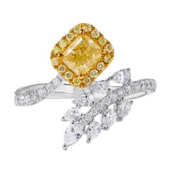 GIA Certified Natural Yellow Radiant Diamond 1.50 Carat TW Gold Cocktail Ring