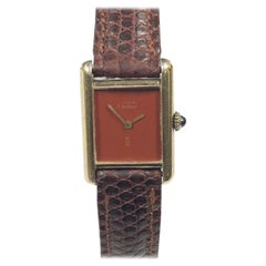 Cartier Vermeil Classic Mechanical Tank Watch with Burgundy Enamel Dial 