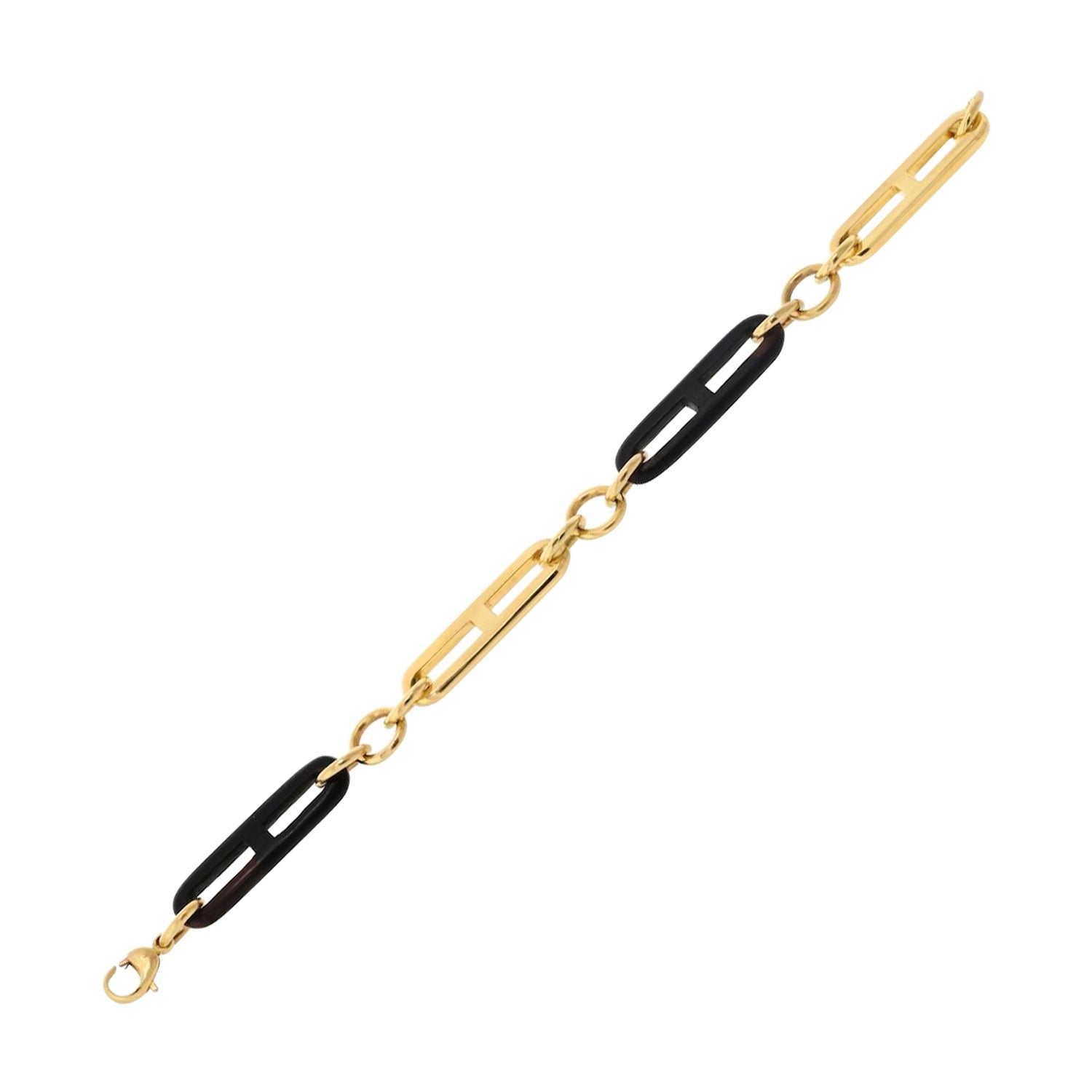 Gucci 18 Karat Gelbgold Vintage Gliederarmband aus Gold und schwarzem Holz