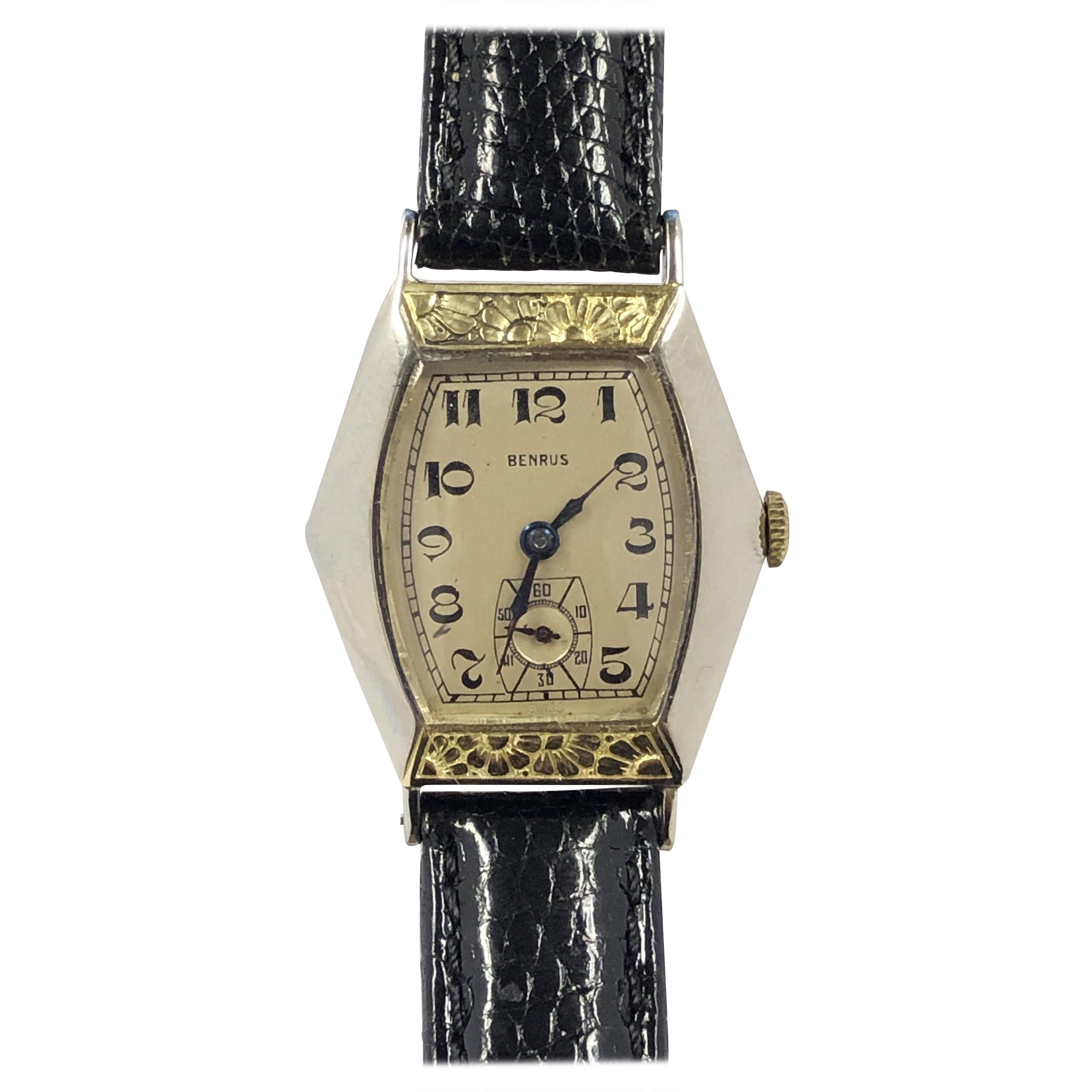 Art Deco 1930s Two Color Gold Benrus Mechanical Wrist watch