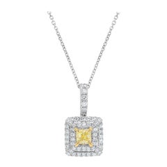 natürlicher gelber Kissen- und weißer Diamant .94 Karat TW Gold-Tropfen-Anhänger