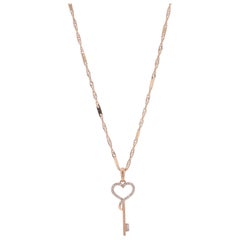 Rose Gold Diamond Heart Skeleton Key Necklace 18" - 10k Single & Baguette Love