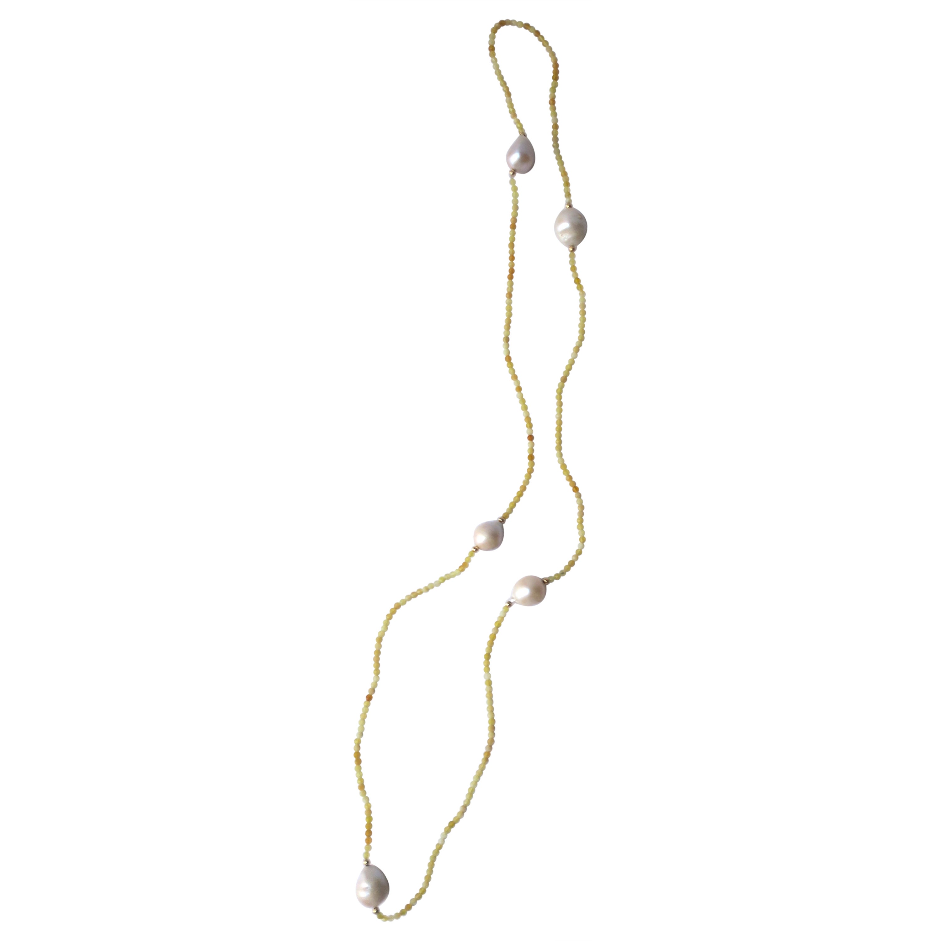 White Baroque Freshwater Pearls with 14Kt Gold & Yellow Stone Beads Necklace