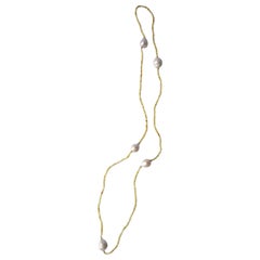 White Baroque Freshwater Pearls with 14Kt Gold & Yellow Stone Beads Necklace
