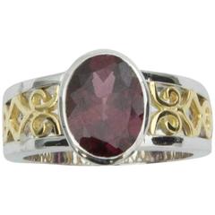 Classic Rubellite Tourmaline Two Color Gold Lattice Ring 6