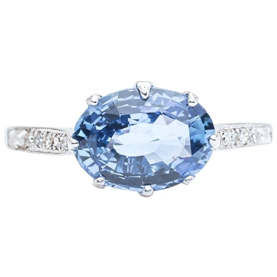 Vivid Blue 2.14 Carat Ceylon Sapphire and Diamond Ring in Platinum For Sale