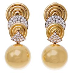1980s Demner Diamond Gold Modernist Day and Night Pendant Earrings 7