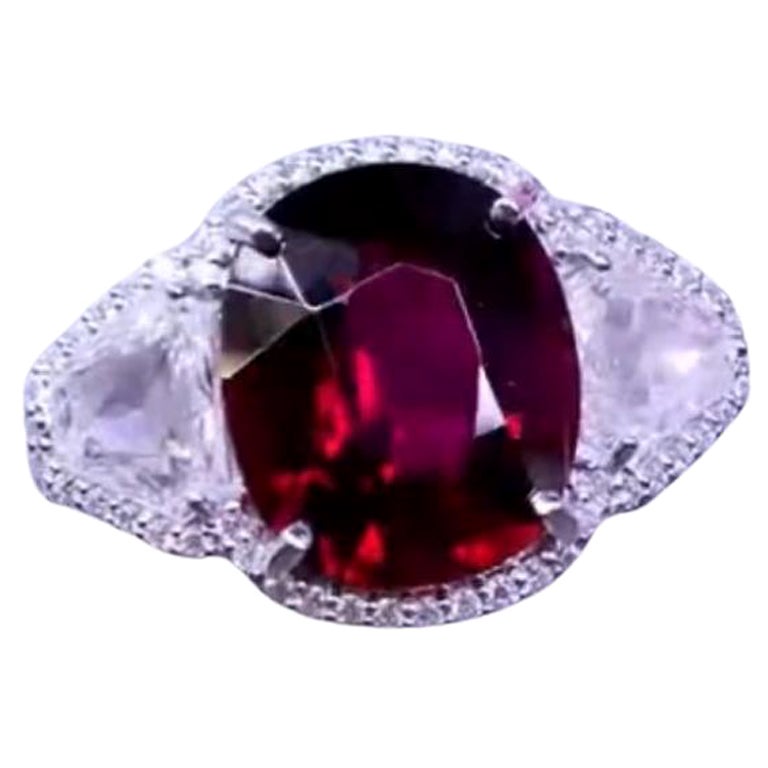 AIG Certified 8.00 Cts Rubellite Tourmaline  2.90 Cts Diamonds 18k Gold Ring