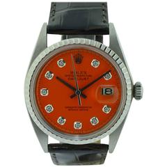 Rolex Stainless Steel Datejust Orange Diamond Dial Watch 5