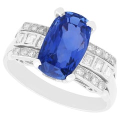 Art Dec 5.63 Carat Ceylon Sapphire and 1.16 Carat Diamond Ring in Platinum