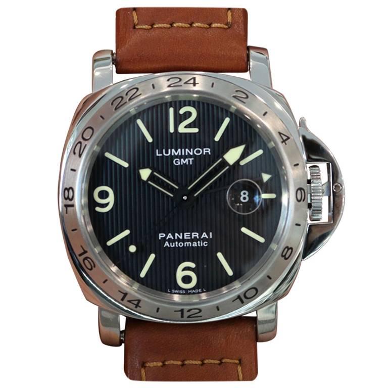 Panerai Stainless Steel Luminor GMT Tuxedo Dial PAM 29 Automatic Wristwatch