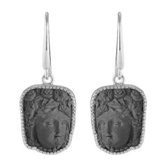Rhodium Plated Sterling Silver Woman Wearing Fruit Ornament Earrings