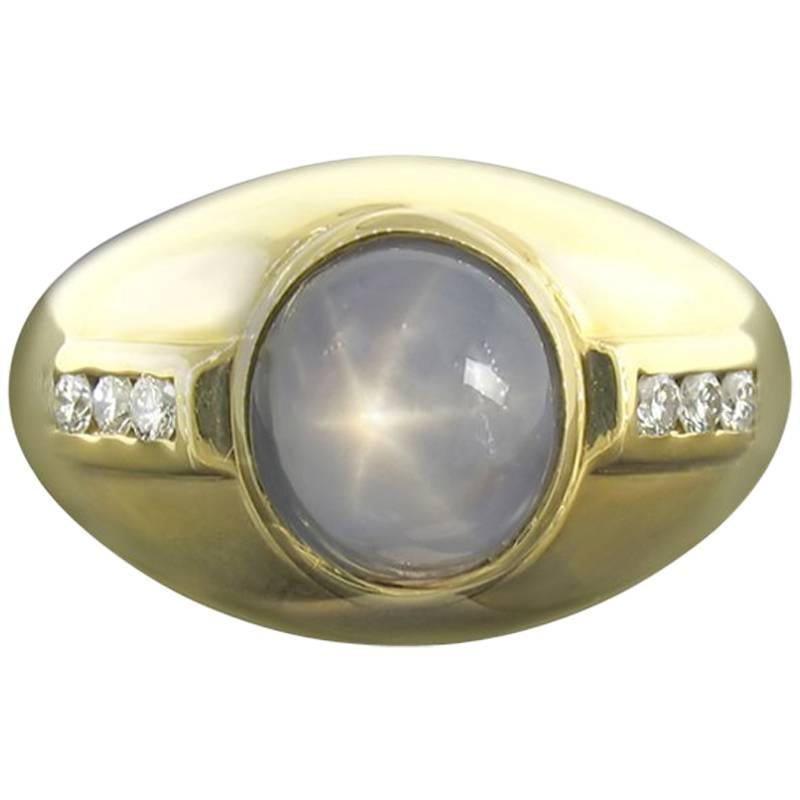 Cayen Collection Star Sapphire and Diamond Gold Ring  For Sale