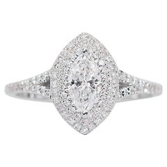 Affascinante anello aureolato con 1,00ct di diamanti in oro bianco 18k - Certificato IGI