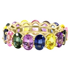 Multi-Color Sapphire Ovals 18 Karat Yellow Gold Eternity Fashion Ring