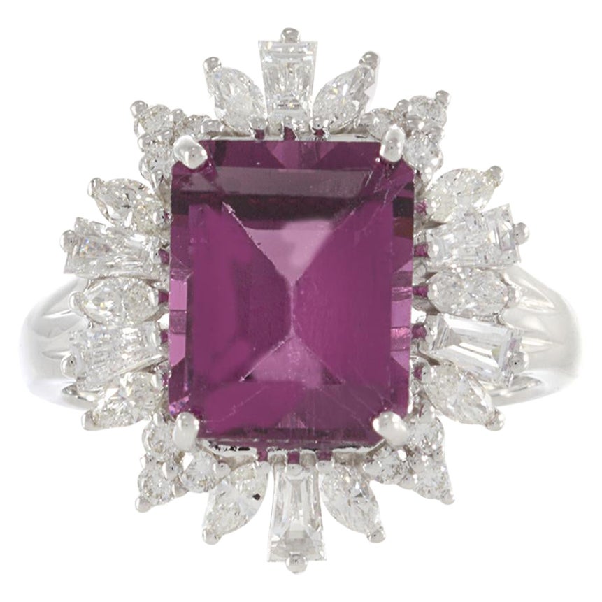 18KT White Gold Rhodolite Garnet And Diamond Cocktail Ring