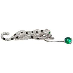 Cartier Panthere Diamond Smaragd Schwarzer Onyx Jabot Pin Brosche Clip