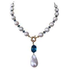 Marina J. London Blue Topaz, Pearl & Solid 14k Gold Necklace