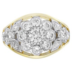 Diamond Cluster Edwardian Floral Style Dome Ring in 18K Two Tone Gold