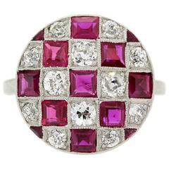 1920s Diamond Ruby Platinum Ring