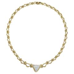 Vintage 1980 Elegant French Diamond Woven Gold Rope Necklace