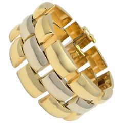 Yellow and White Gold Wide High Polished Dome Link Railroad Track Bracelet 2