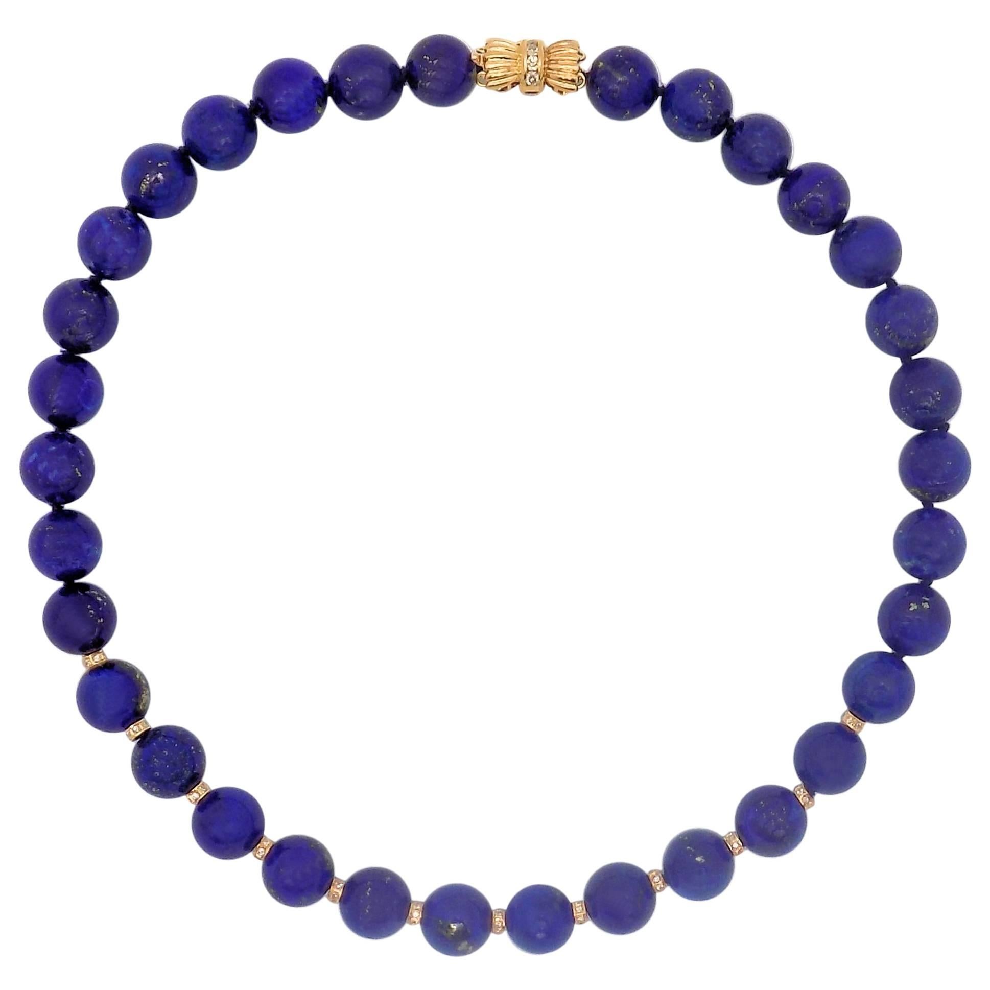 Fine Strand Lapis Lazuli Beads with Diamond Set Rondelles and Clasp