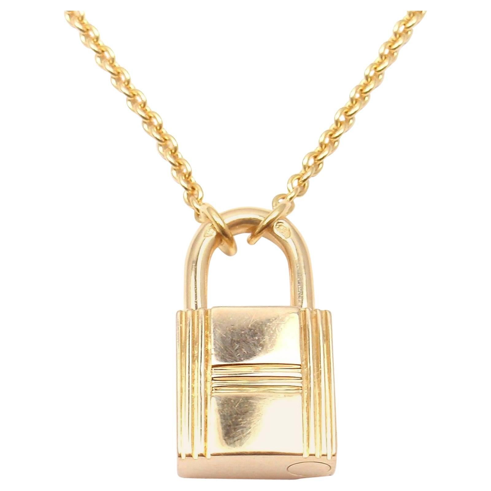 Hermes Paris Lock Pendant Gold Chain Necklace