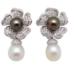 Tahitian and South Sea Pearl Diamond Removable Drop Italian Earrings