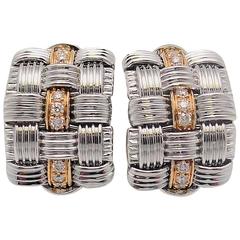 Roberto Coin Appassionata White and Rose Gold Diamond Triple Row Earrings 9