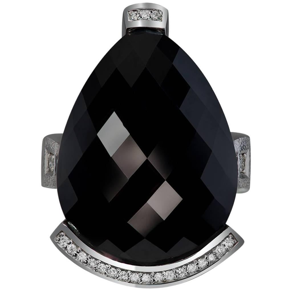 Alex Soldier 38 ct Black Onyx Diamond White Gold Textured Swan Ring Ltd Ed 